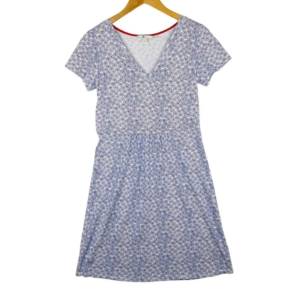 Boden Penelope Jersey Blue Floral Red Dots Lightweight Casual Comfy Dress-8R